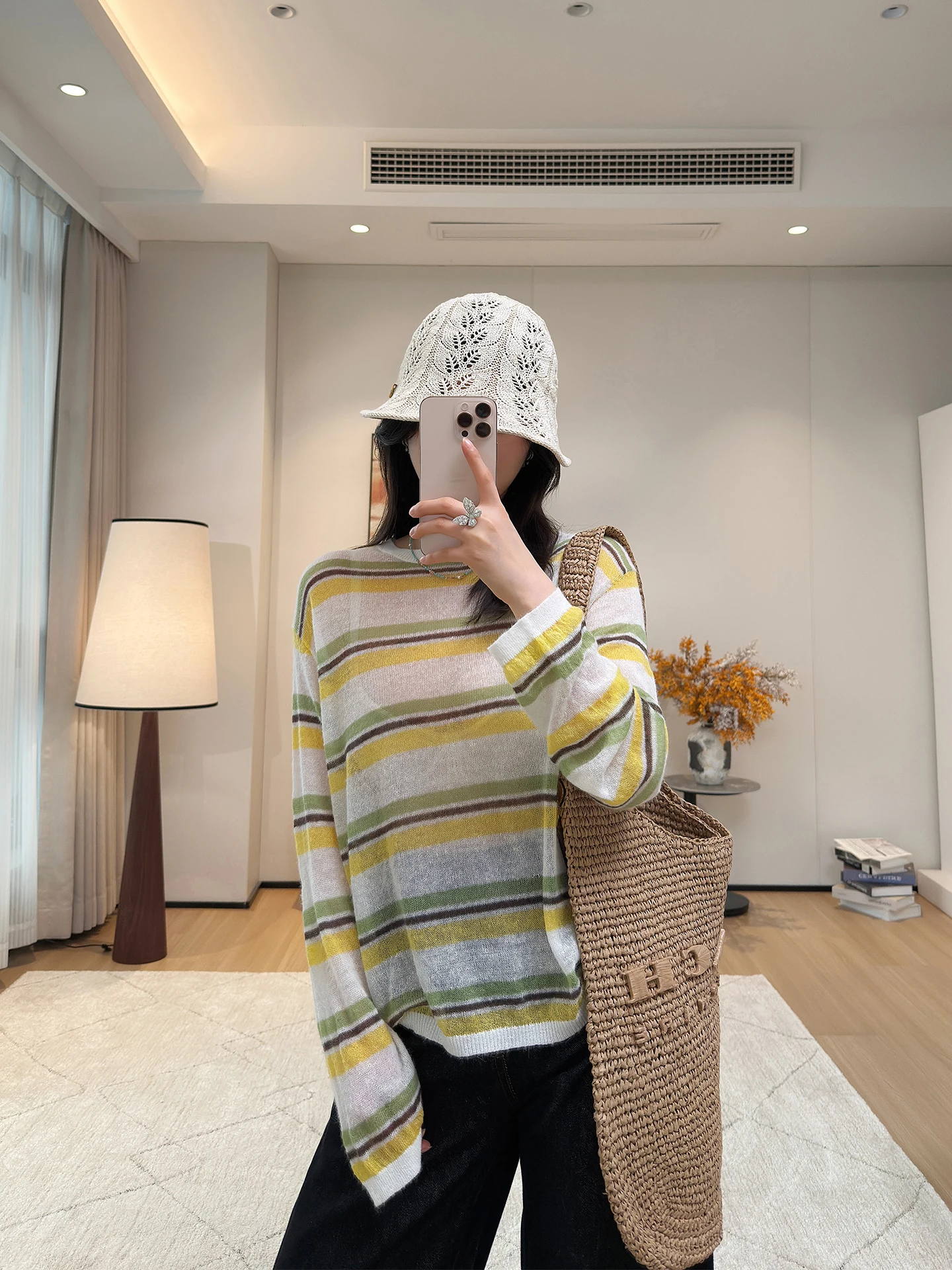 

Женская вязаная шерстяная футболка свободного кроя с длинным рукавом и круглым вырезом, желтая в полоску, легкая, дышащая, в повседневном стиле