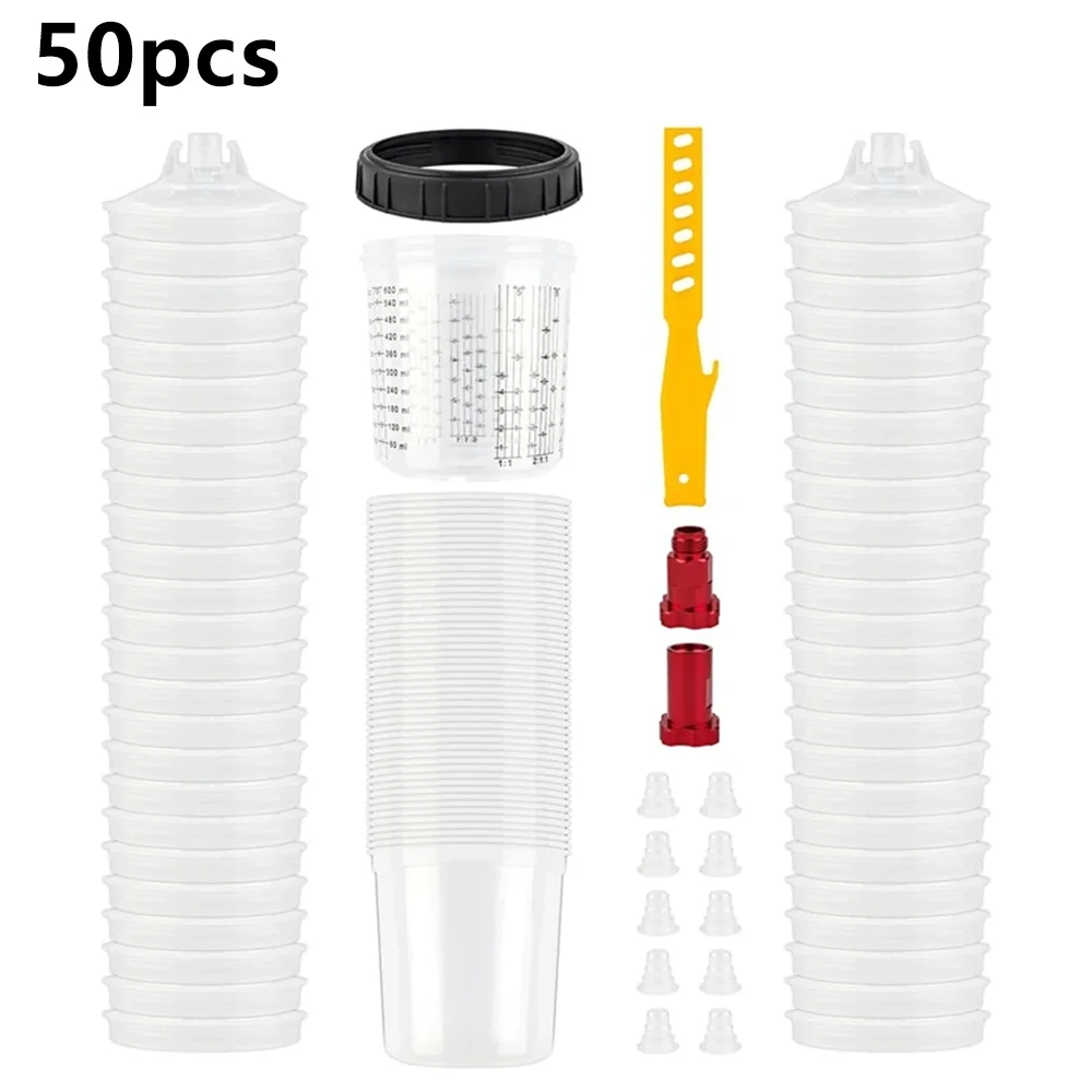 

600 мл одноразовый пистолет-распылитель и набор чашек для смешивания краски, 50 шт., чашка для распылителя краски, адаптер для чашки и палочки для перемешивания краски, автомобильные инструменты