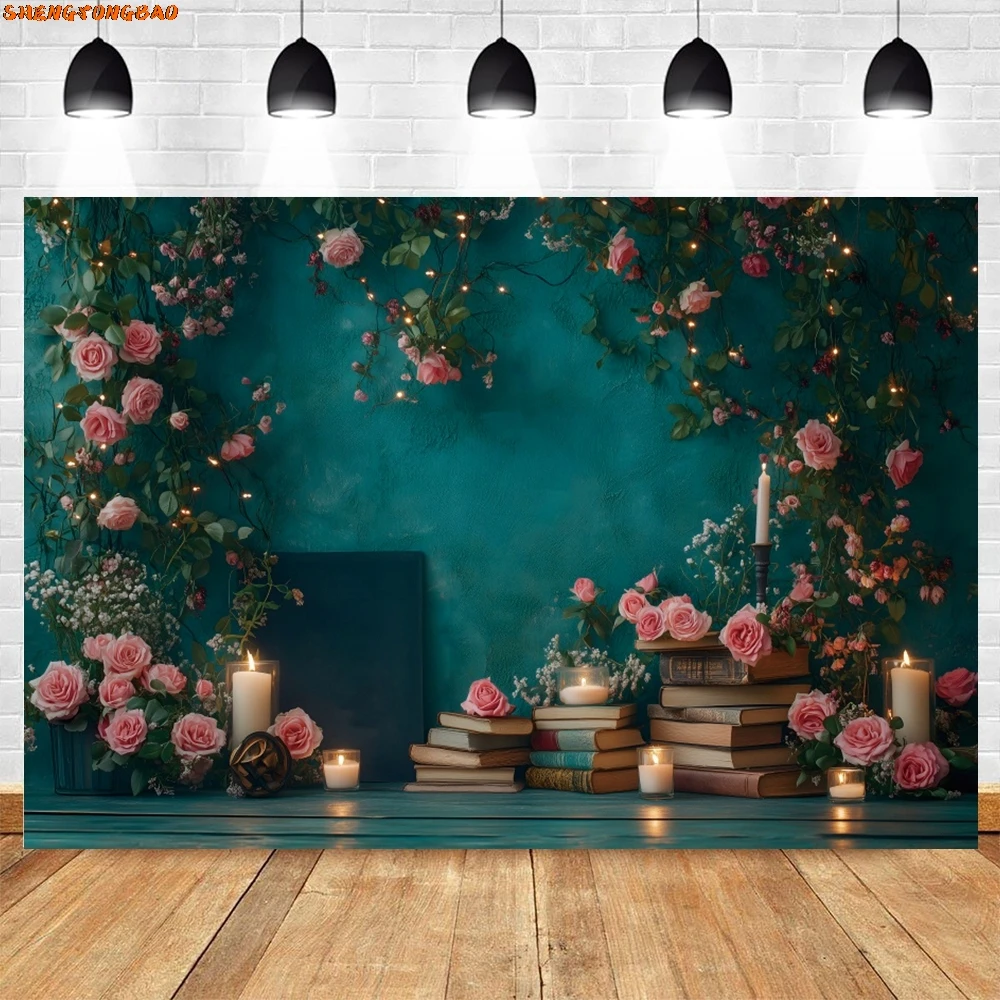 Vintage Wall ชั้นวางหนังสือหนังสือฉากหลัง Back to School เด็กทารกถ่ายภาพพื้นหลังตกแต่งแบนเนอร์ Photo Studio