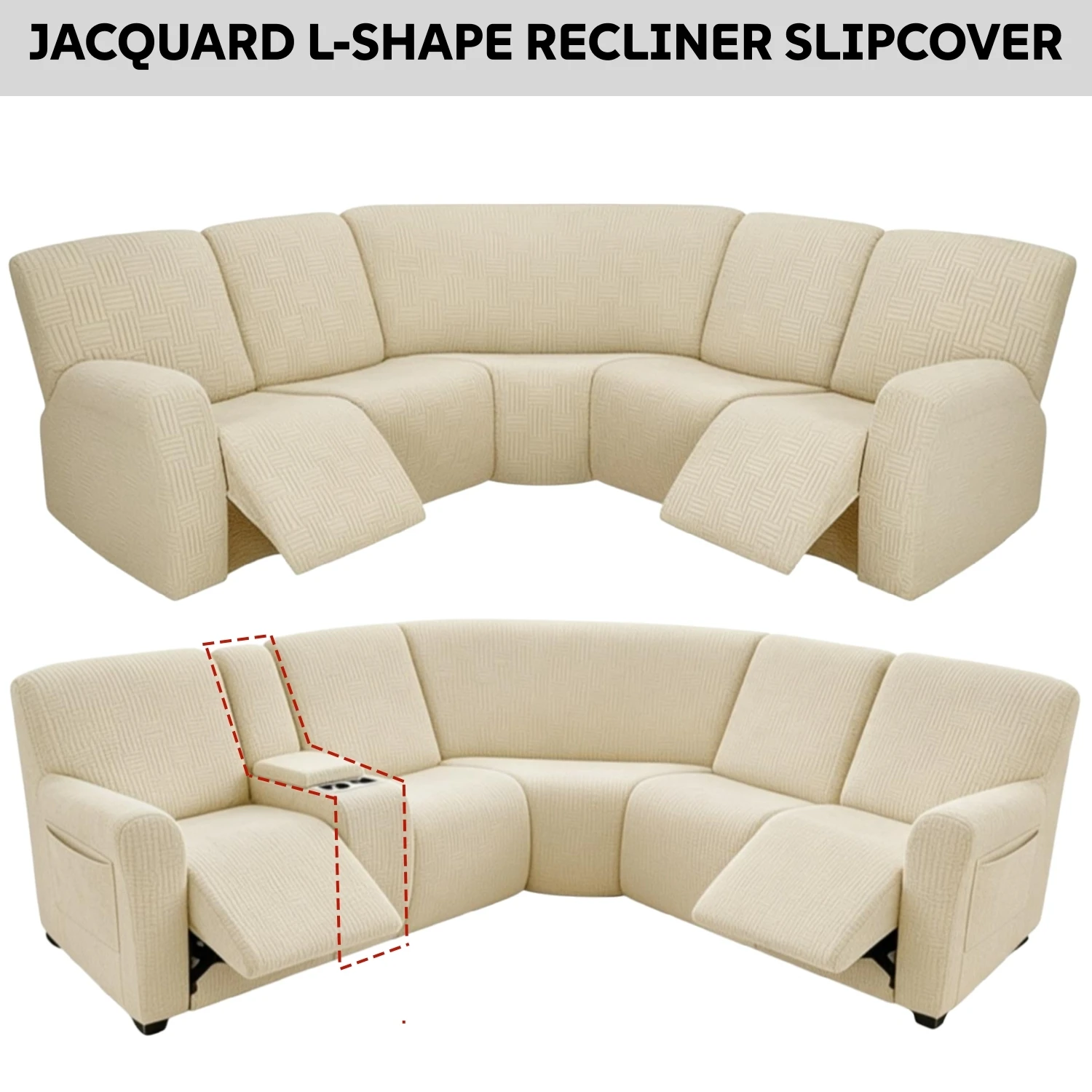 Thick Jacquard Sectional Sofa Recliner Covers 5-Seater Stretch Recliner Couch Covers L Shape Sofa Protector Thick Soft Washable