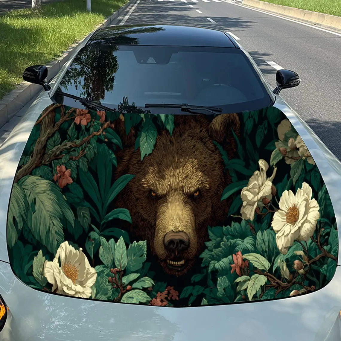 Charming Forest Bear Car Hood Stickers - Self-Adhesive, Waterproof and Durable Vinyl Wrap, Decorate And Protect Your Car, Fit Fo
