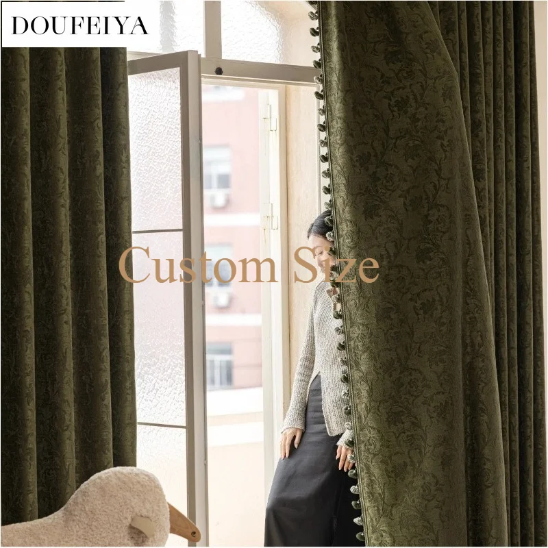 Custom Size French Mid-century Style Chenille Luxury Embossed Jacquard Curtains Retro Curtains for Living Dining Room Bedroom