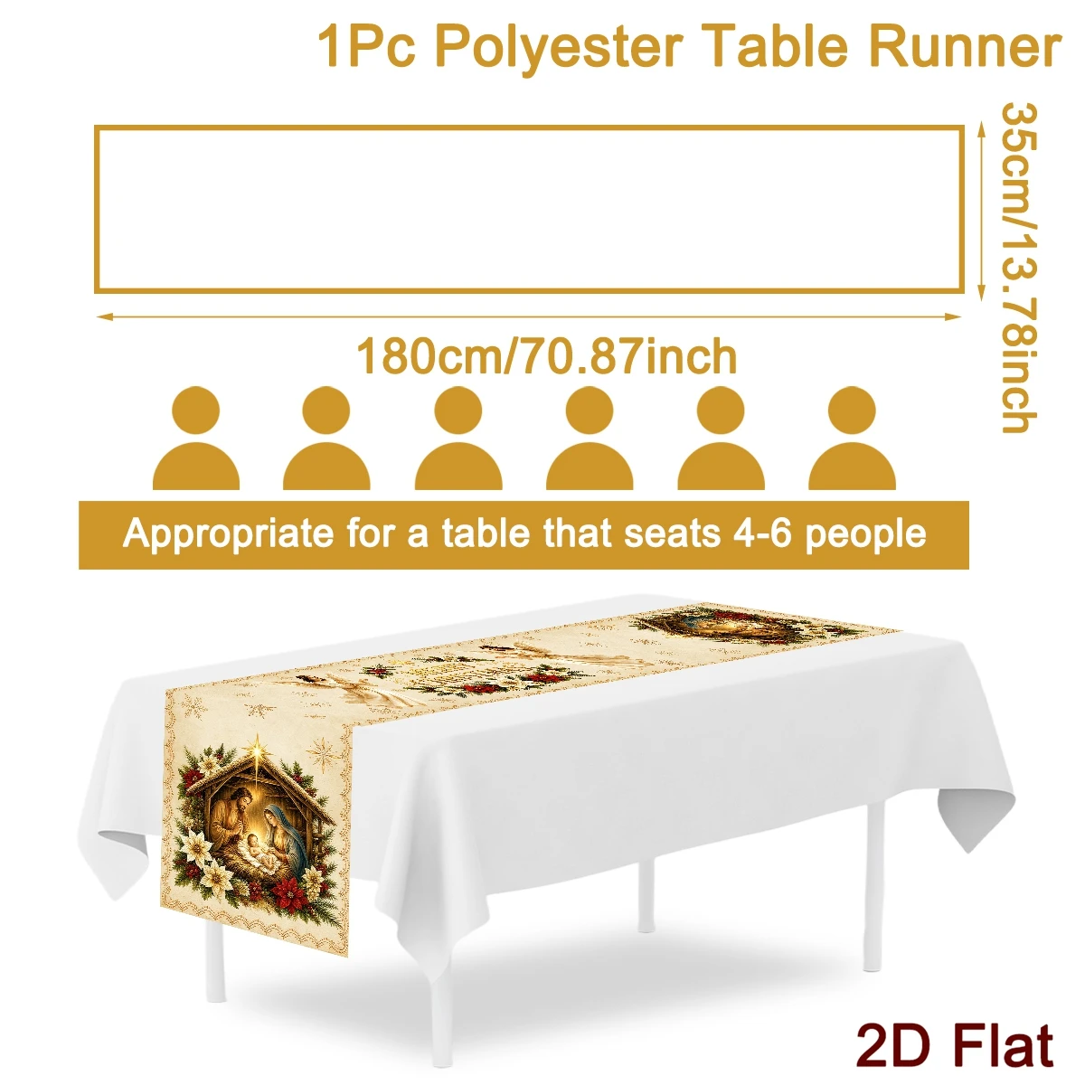 1pc Christmas Table Runner The Birth of Jesus Poinsettia Cover Christmas Decor for Home 2026 Navidad Noel Gift Party Supplies