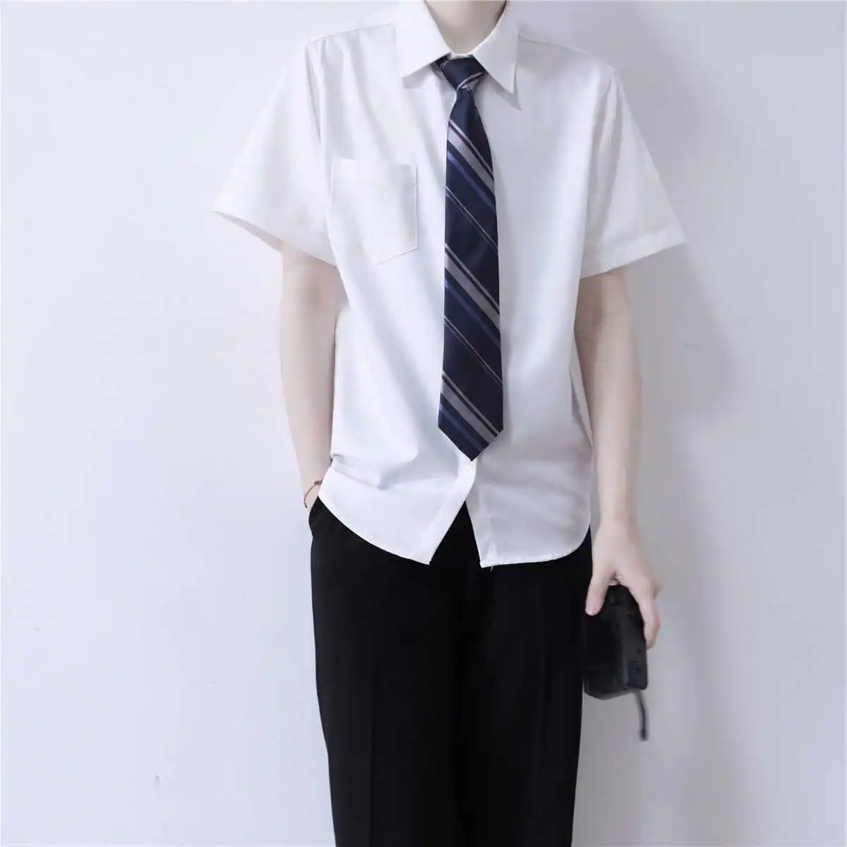 

Summer Short Sleeve Uniform Shirt Unisex Student Pure Color Versatile Top Quality Polyester Fiber Easy Care for Youth Daily Wear