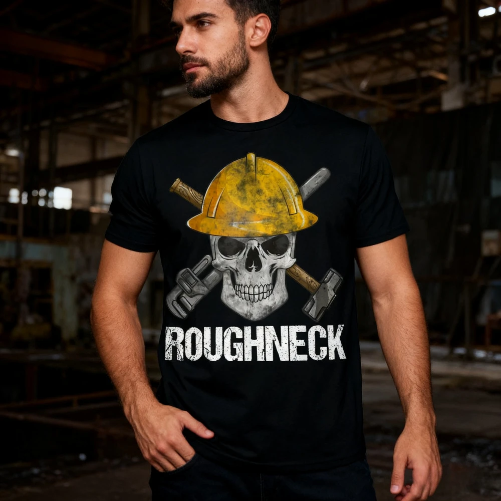

ROUGHNECK Skull Oilfield Worker Premium Funny Shirt Cool Gift Idea Tee Engineering Mens T-Shirt Daily Life Crewneck Short Sleeve