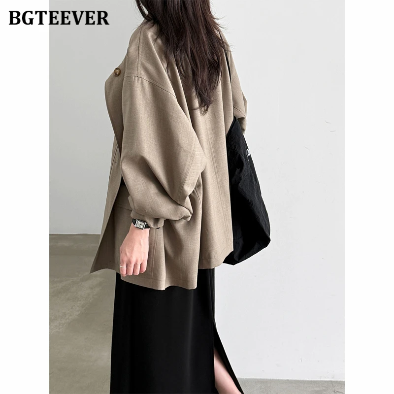BGTEEVER Women Casual Trench Coat with Stand Collar and Fitted Waist, New Korean Lyocell Loose-fitting Coat for Autumn