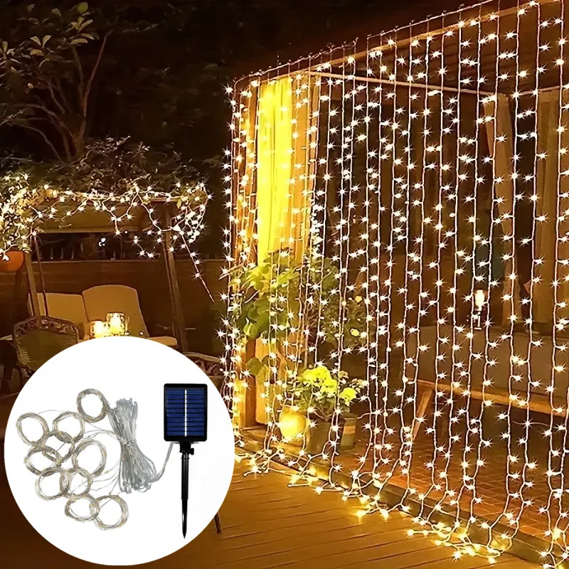 

6M/3M Outdoor Garland Solar Curtain LED String Lights Holiday Lighting Christmas Garden Pavilion Wedding Decoration Fairy Light