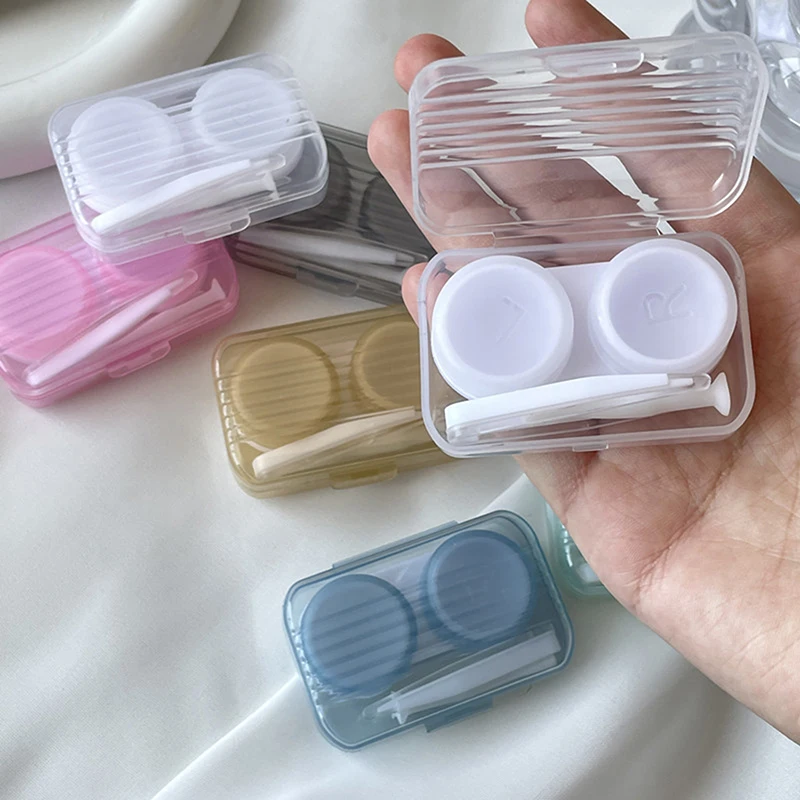 Clear Candy Color Contact Lens Case With Tweezer Wearing Stick Set Plastic Portable Contact Lenses Container Box Beauty Tool