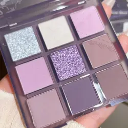 9 Color Smokey Matte Glitter Eyeshadow Palette Shimmer Sequin Eye Shadow Makeup Palette Cool Toned Purple Eye Pigment Palett