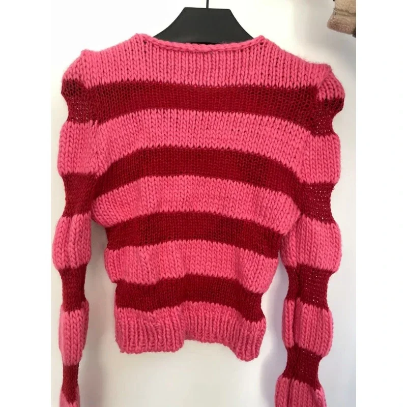Heart Hollow Out Pullovers Women Striped Y2k Clothes Cropped Sweaters Harajuku Panelled Long Sleeve Spring Sexy Kawaii Mujer Fit