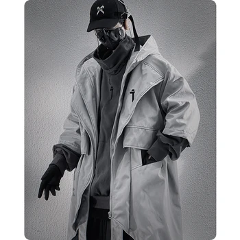 Trench-Coat unisexe à manches mi-longues, Style fonctionnel, Style académique, veste décontractée à capuche, vêtements pour hommes, printemps