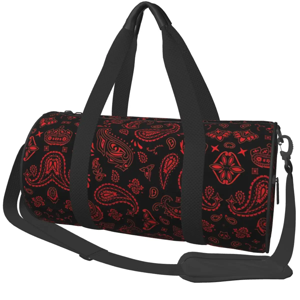 Red On Black Paisley Gym Bag Oxford Sports Bags Large Capacity Training Custom Handbag Novelty Fitness Bag For Men