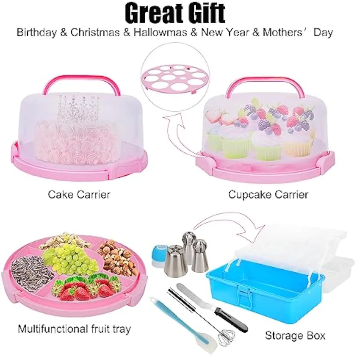 Cake Decorating Kit 672 Piece Baking Supply Set Featuring 3-Tier Organizer Rotating Turntable Springform Pans 4.5 7 9 Inch Nonst