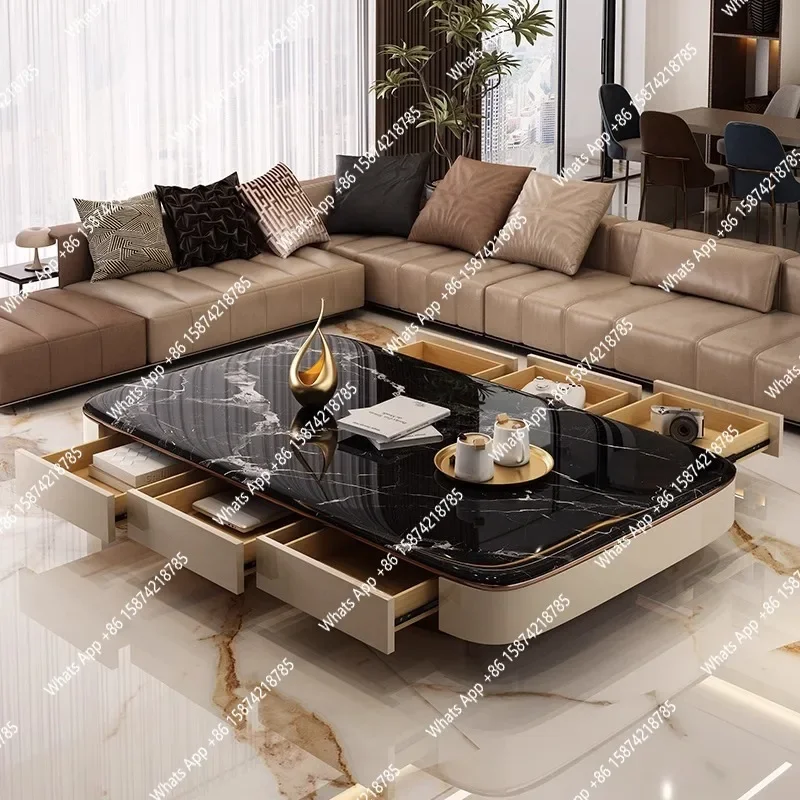 Xx Italian Marble Coffee Table Large Flat Living Room Household With Pumping Storage New Light Luxury High-end Microcrystalline