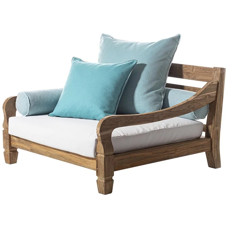 Outdoor sofa courtyard furniture leisure rattan rattan chair sofa terrace waterproof and sun protection Myanmar teak solid wood