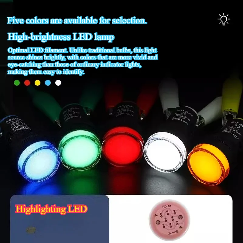 22mm Gösterge Lambası 6V 12V 24V 36V 220V 380V LED Güç Göstergesi Pilot Sinyal Lambası AD16-22DS Panel Montaj Lambası Çok Renkli 20mA