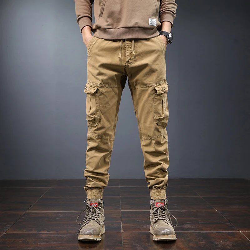 Outdoor Mountaineering Overalls Men's Ankle-Tied Slim Fit Pencil Pants Spring and Autumn Multi-Pocket Tactical Pants