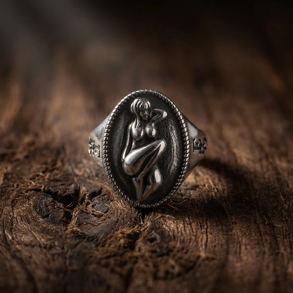 Vintage Aging Retro Figure Embossed Signet Ring Gothic Letter Engraved Wide Band Unisex Biker Punk Statement Finger Jewelry Vint