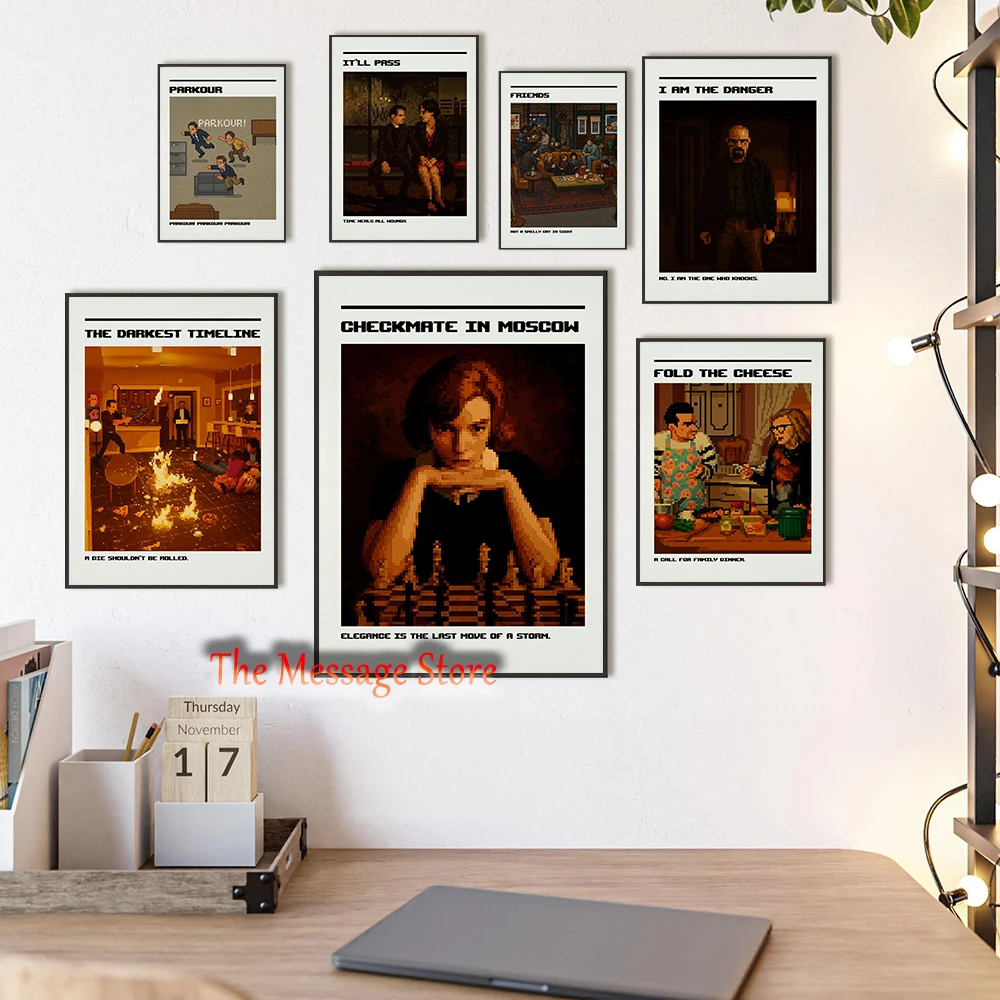 Hot TV Shows Retro Pixel Art GOT Queens Gambit Fleabag Friends The Office TV Series Poster Canvas Painting Wall Pictures Decor
