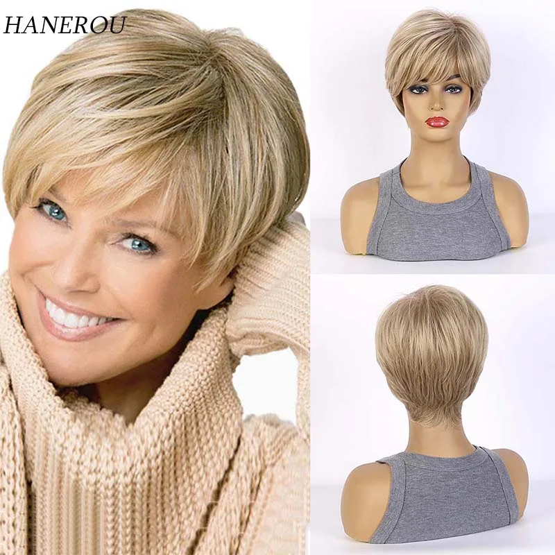 

Short Mixed Blonde Synthetic Wigs for Women Short Curly Wigs with Bangs Curly Wig Heat Resistant Fiber Cosplay hair