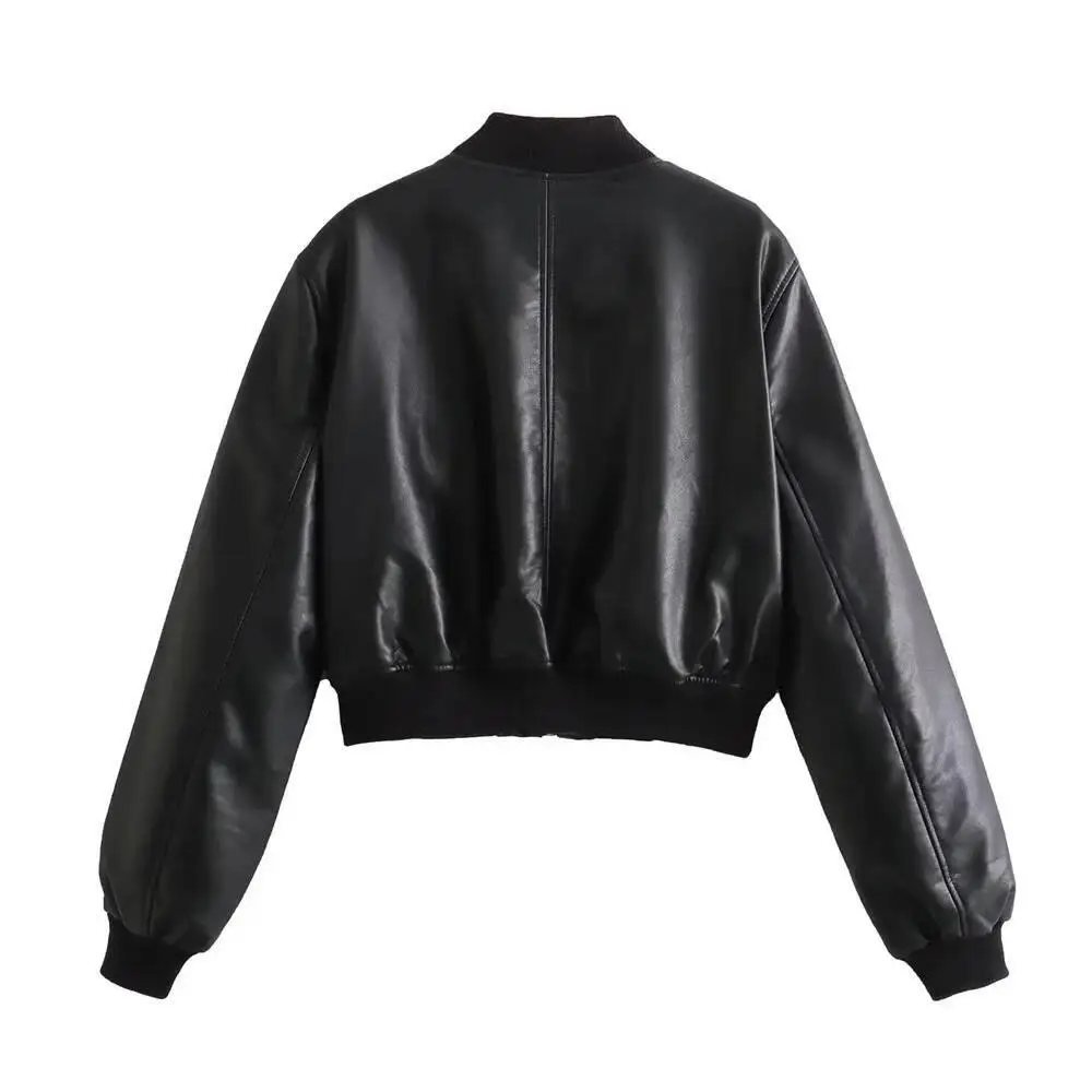 Autumn And Winter New Women's Fashion Versatile Short Motorcycle Faux Pilot Jacket Leather Coat
