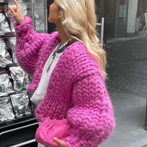 Bunt gestreifte Erntepullover für Frau Der Hals Langarm großer niedriger Pullover 2024 Herbst Lady Y2k High Street 12 Hauptverkäufe Croche Big Bice - №12