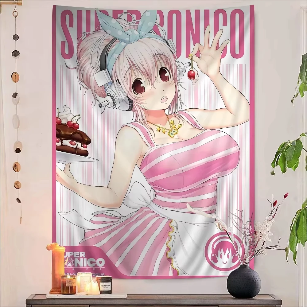 Japanese Anime Super Sonico Tapestry Manga Cartoon Art Wall Hanging for Science Fiction Room Home Bedroom Decor