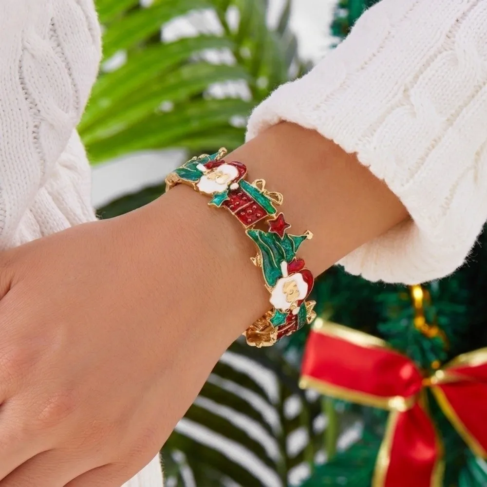 Hand Jewelry Multicolor Christmas Enamel Bracelet Reindeer Snowflake Stretch Bracelet Santa Exquisite Charm Bangle Party