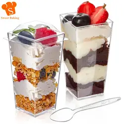 50 Pack 3 oz Square Mini Dessert Cups with Lids and Spoons Plastic Parfait Cups for Desserts Appetizers Mousse Trifle Pudding