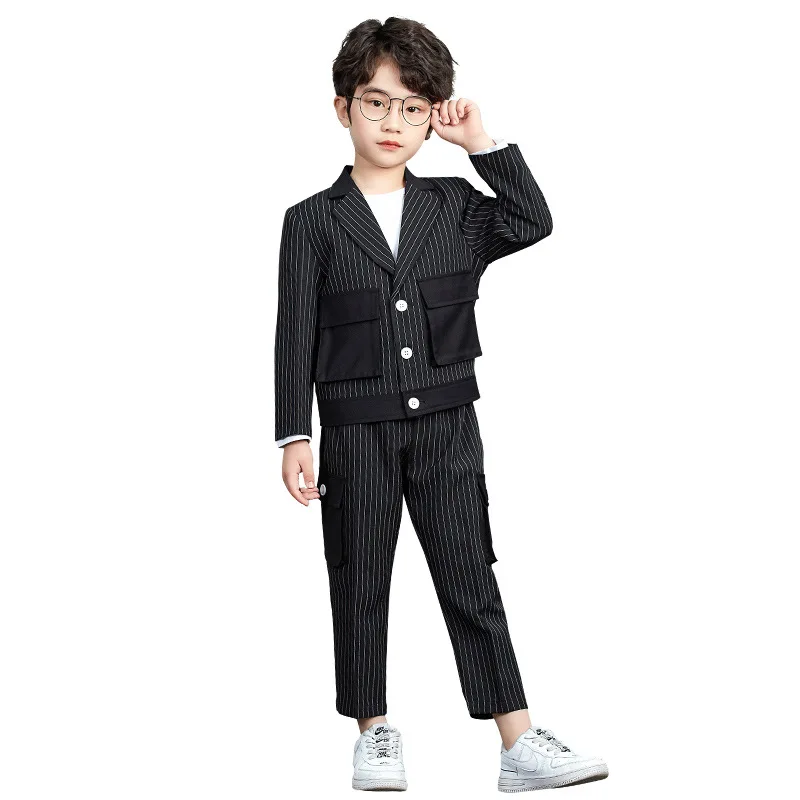 

Kids Wedding Ceremony Suit Black Blue Children Formal Blazers Photography Clothes Good Quality Cotton Baby Boys Handsome Suit