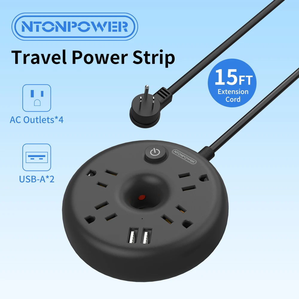 

US Plug Power Strip 4 AC Outlets 2 USB Ports Multiple Sockets 15ft Extension Cord Network filter socket Wall - mountab