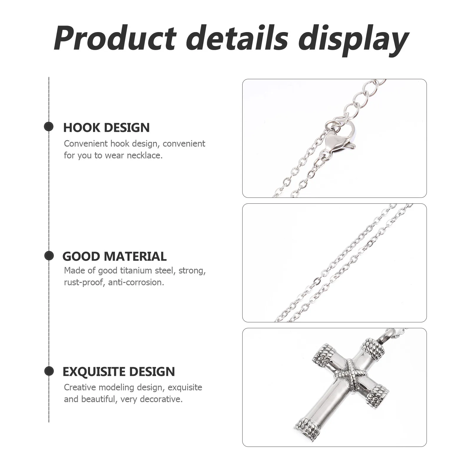 Titanium Steel Cross Pendant Necklace Cinerary Storage Ash Pendant for Pets Non-Fading Rustproof Lightweight Openable Cremation