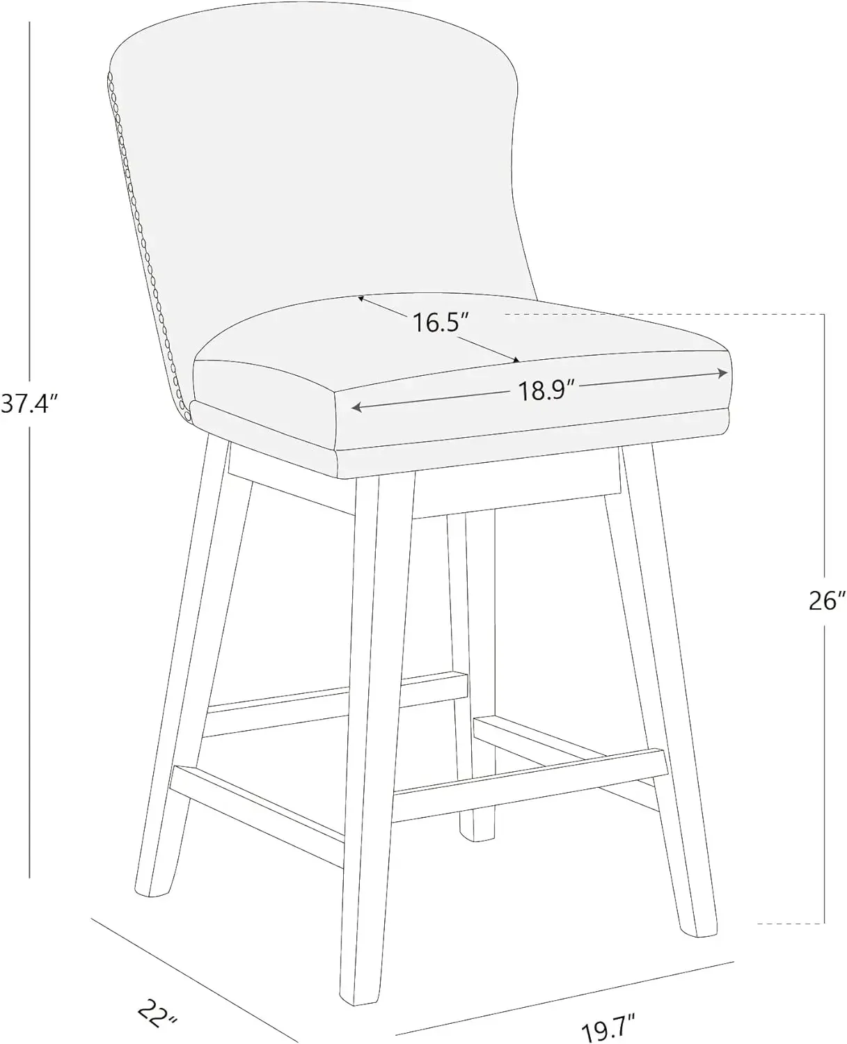 Sgabelli da Bar girevoli altezza bancone, sgabelli da Bar imbottiti in tessuto Performance Set di 2, 26 "altezza sedile, mobili da esterno