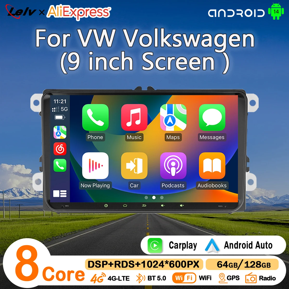 LELV For Volkswagen VW Touran Tiguan Jetta Passat B6 B7 CC Golf 5 6 GTI GTR Touch WIFI Carplay Auto Radio 9 Inch Android 14 Car