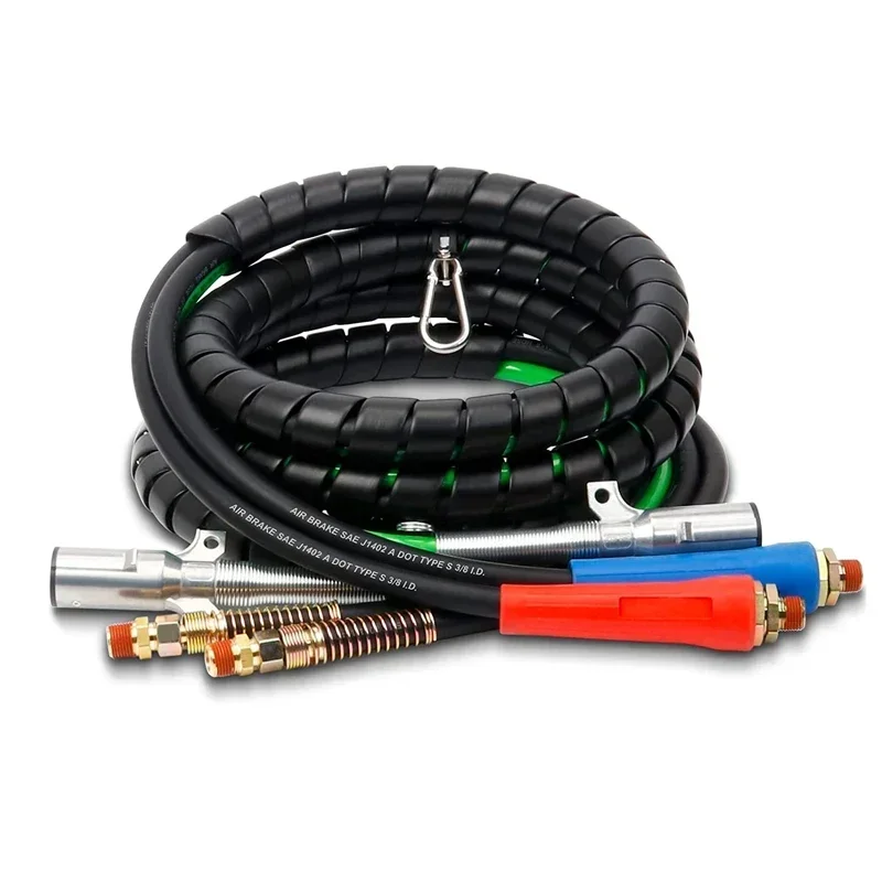 Hot sales 15 foot 3-in-1 rubber powered semi-truck trailer air line hose assembly wrapped in 7-way cable with right hand