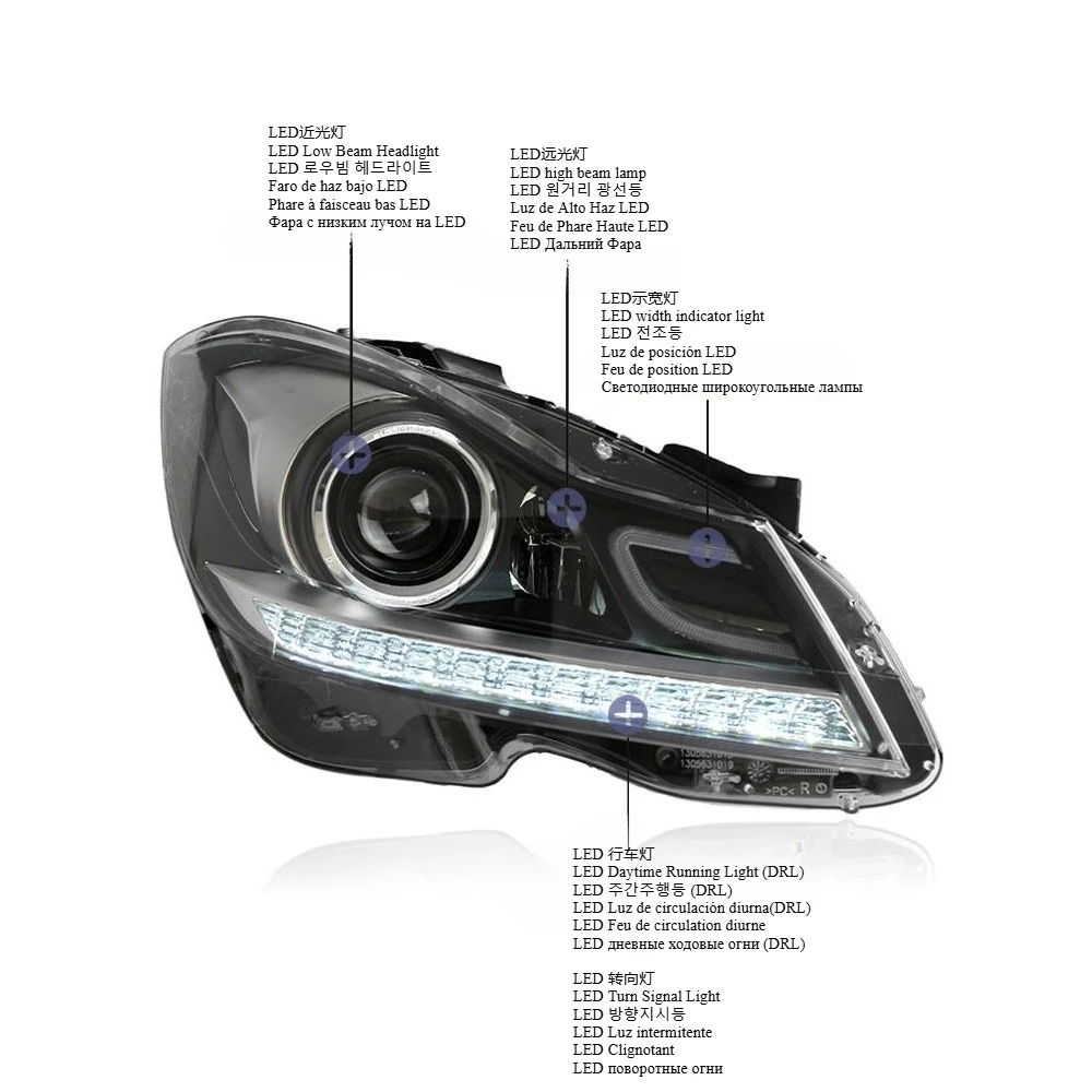 Auto Parts For Mercedes Benz W204 Headlights 2011-2014 C200 C300 C Class latest Styling LED DRL Dual Projector Car Accesorios