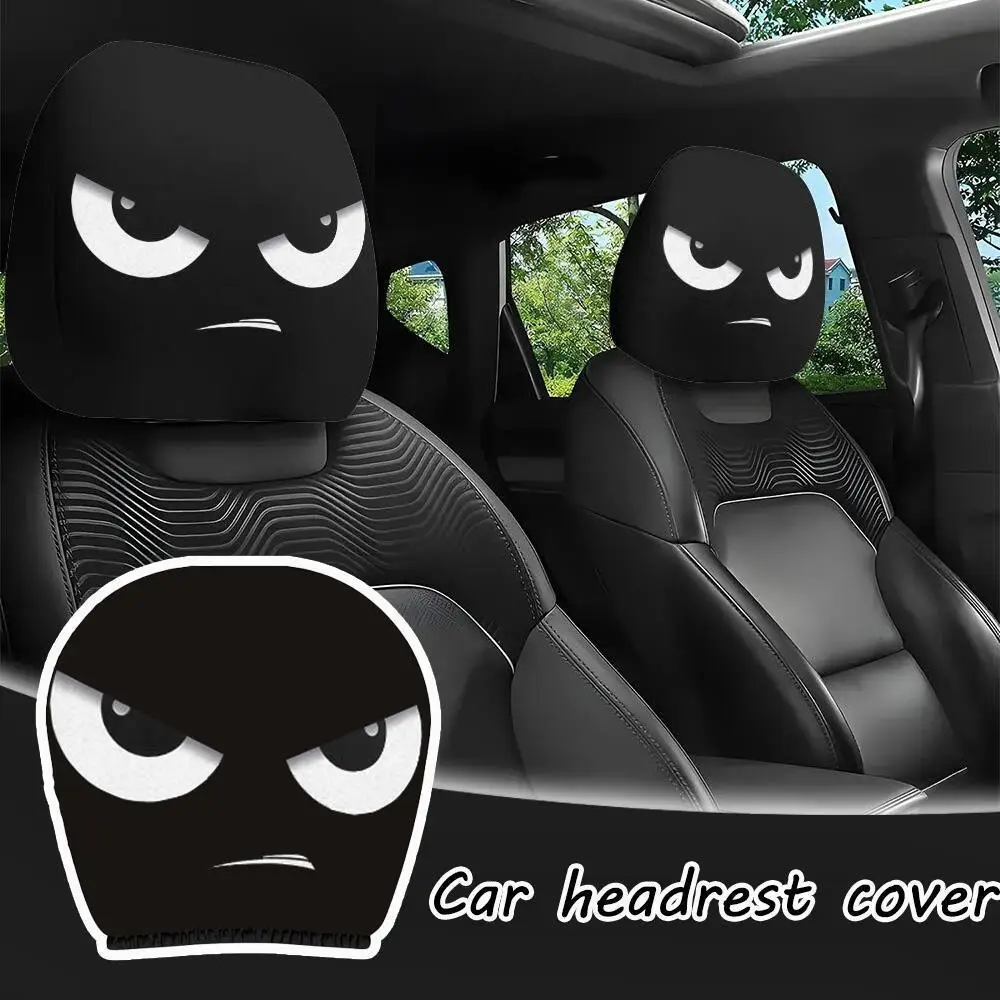 Cool Angry Eyes Black Cartoon Car Headrest Cover, Universal Fit Auto Head Rest Protector, Car Interior Decoration Accessories
