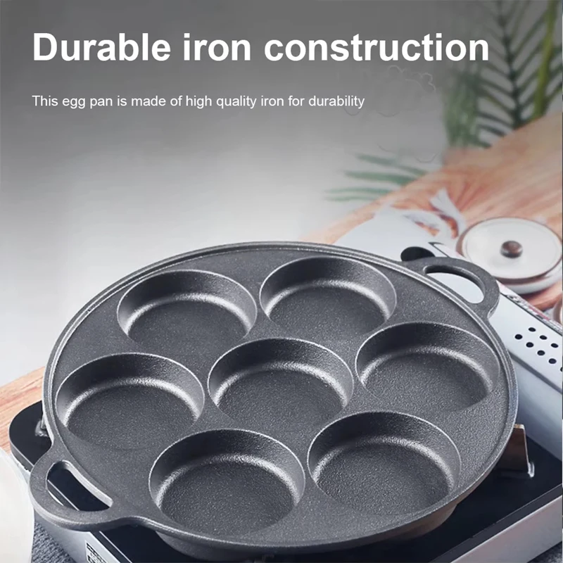 ABHG 7 Hole Egg Pancake Steak Pan Cast Iron Non-Stick Kitchen Cooking Ham Pan Breakfast Maker Cookware Omelet Pancake