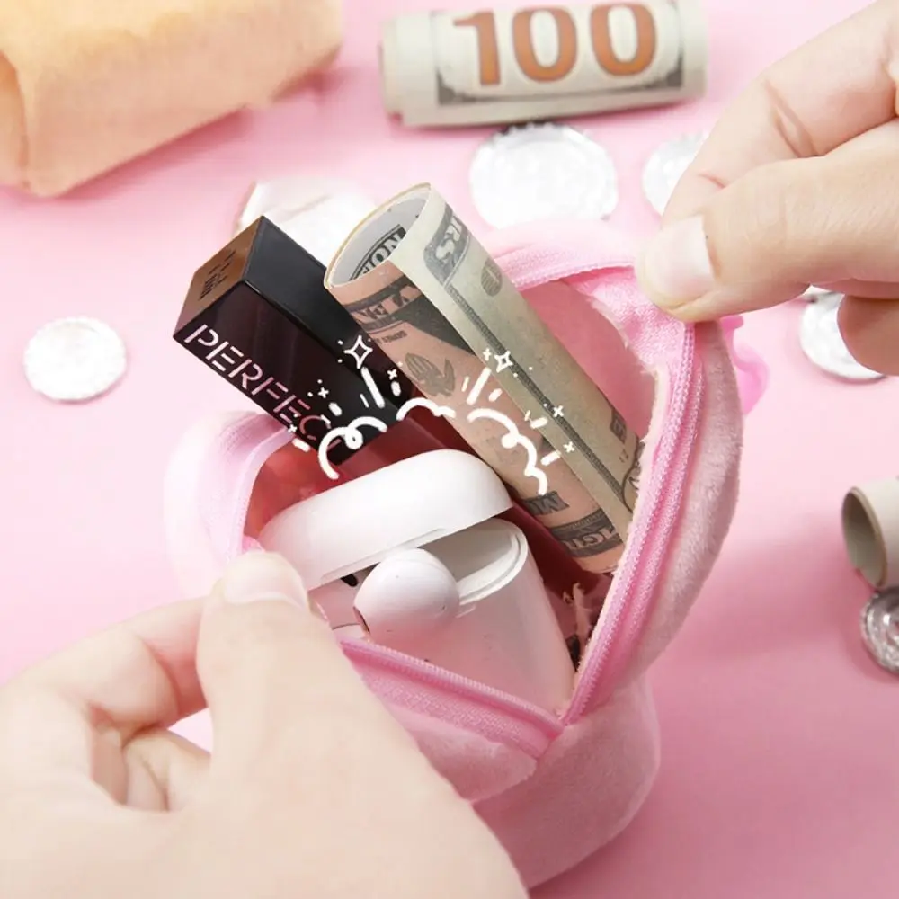Simple Cartoon Plush Coin Purse Smooth Zipper Card Holder Mini Wallet Storage Pouch Mini Backpack Design Headphone Bag
