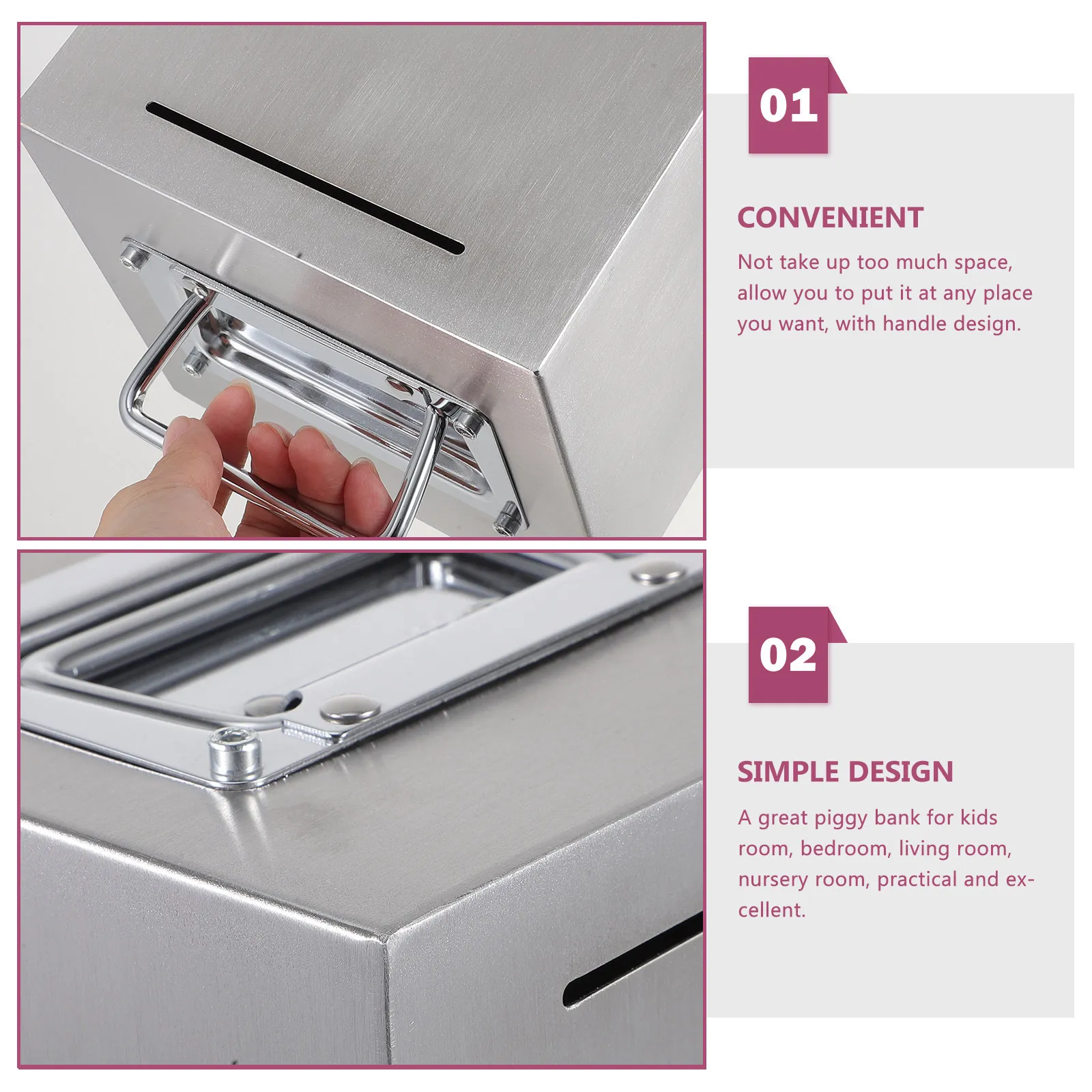 Stainless Steel Saving Box Simple Structure Durable Coin Bank for Adults Bedroom Nursery Metal Piggy Bank