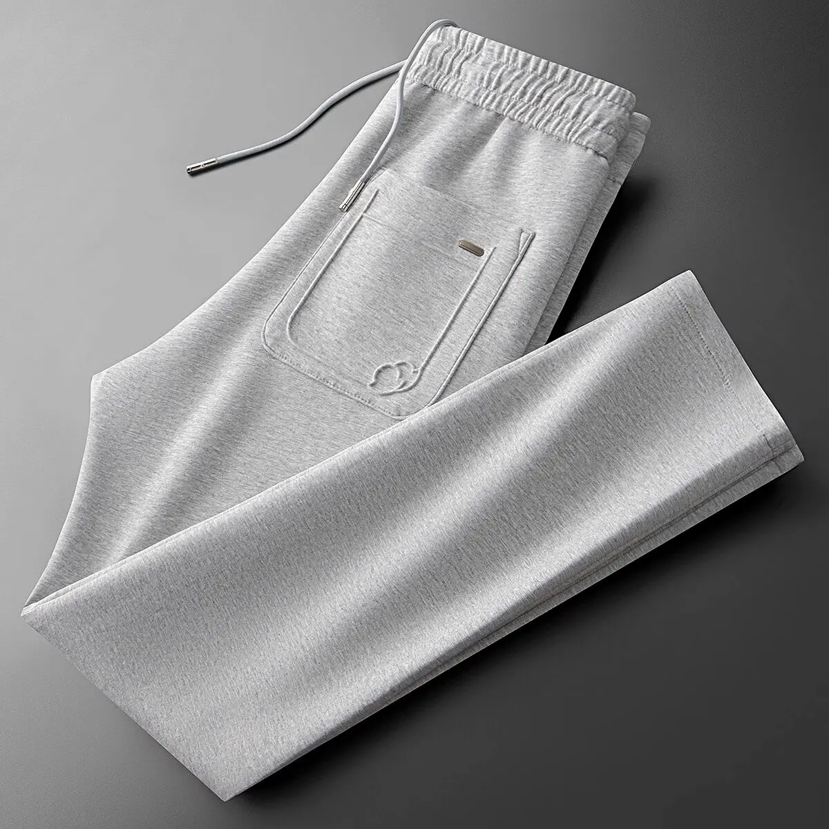 

Autumn and winter high-end fashion with solid color air layer space cotton sweatpants men slim sports straight leg casual pants