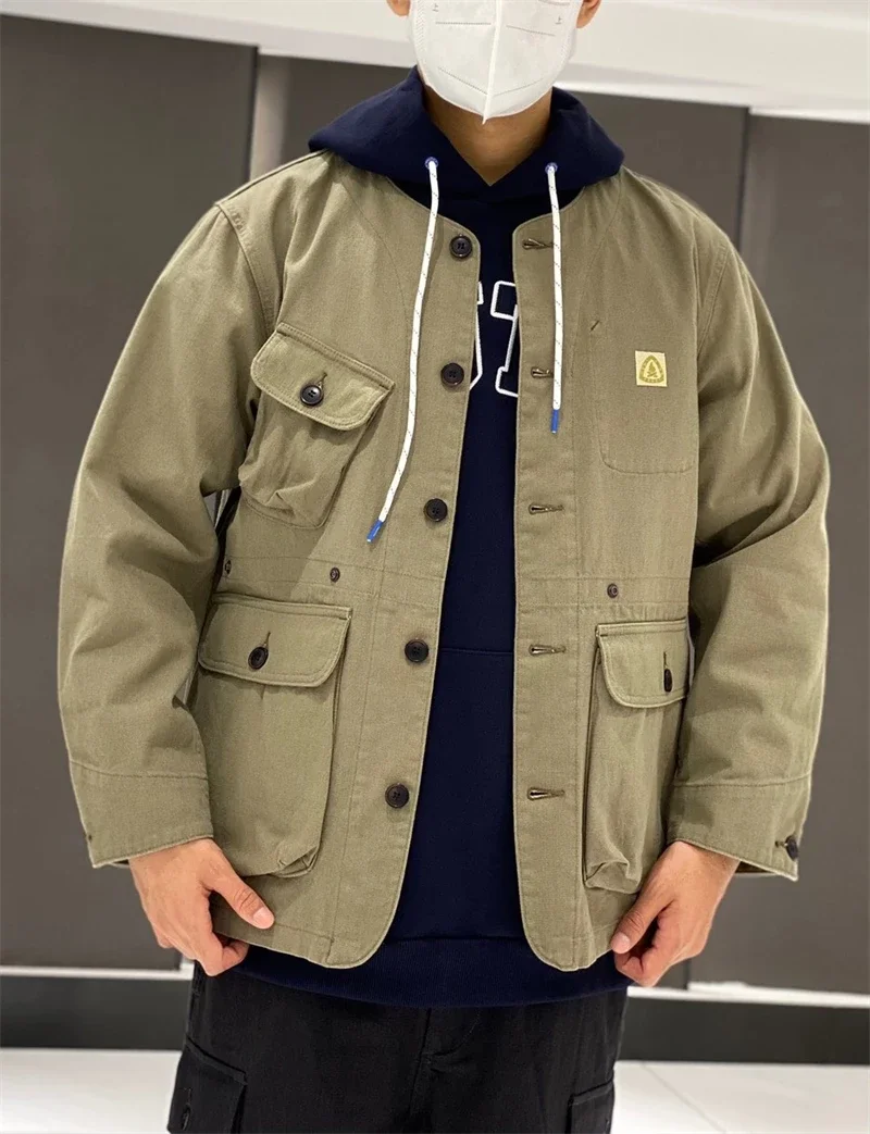 

Gohemp Mighty Jacket Tooling Function Single Breasted Solid Color Washed Jacket