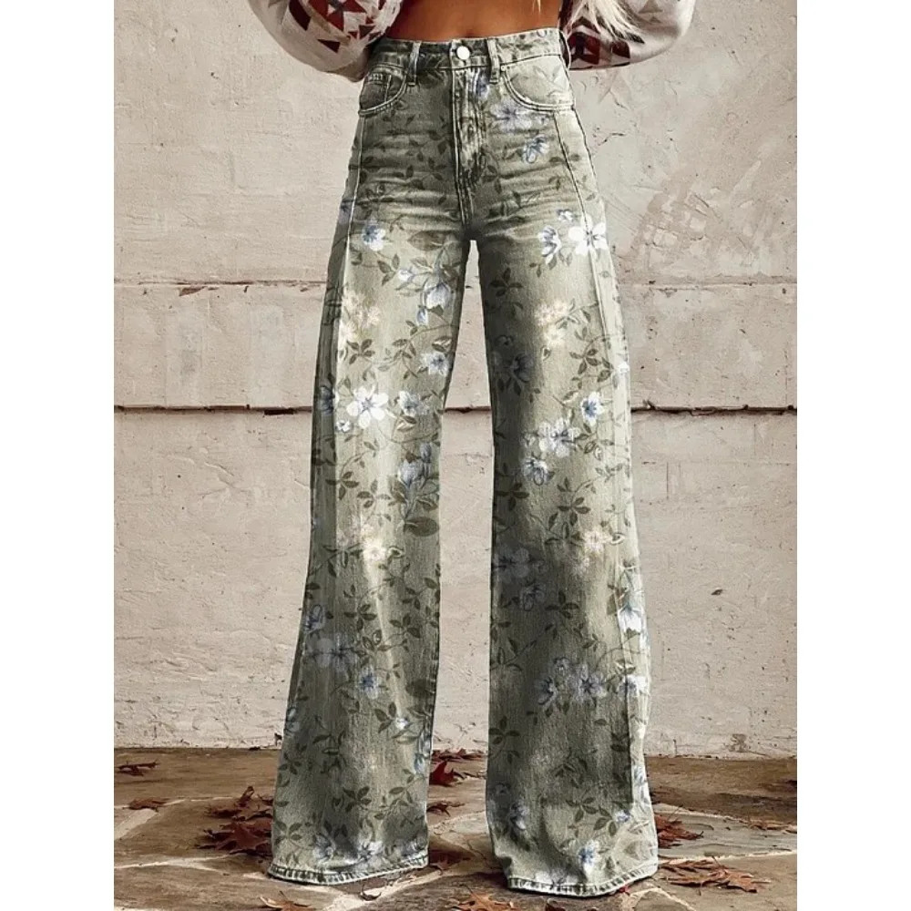 Vintage Paisley Blumenmuster Hohe Taille Weite Hose Sexy Damenhose 100% Baumwolle Lässige Lockere Hose mit Taschen XXS-3XL – Detail 19