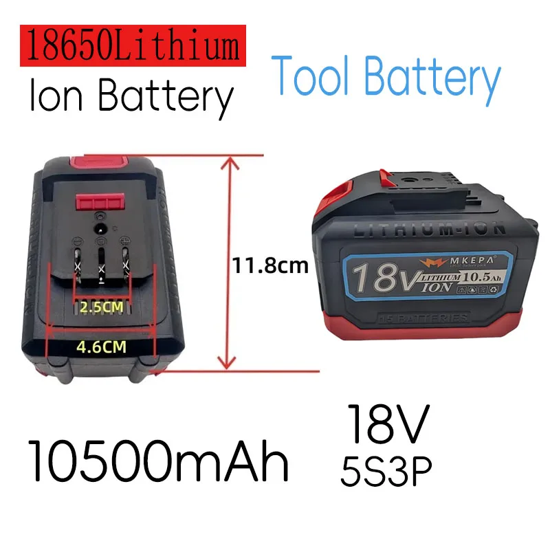 Original 18V 10.5AH 5S3P Lithium Battery with BMS. Ideal for 21V electric drills, offers fast charging and reliable performance.