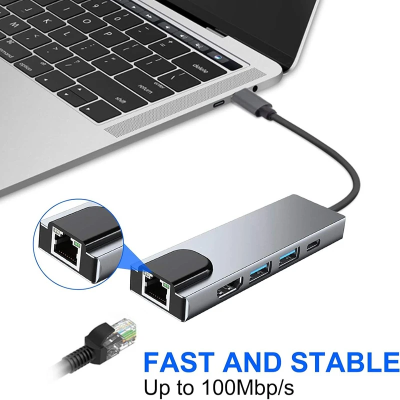 5/8Ports USB C Docking Station Type C to HDMI 4K/RJ45 100M Splitter USB3.0 5Gbps High Speed USB C HUB Adapter For Laptop Macbook