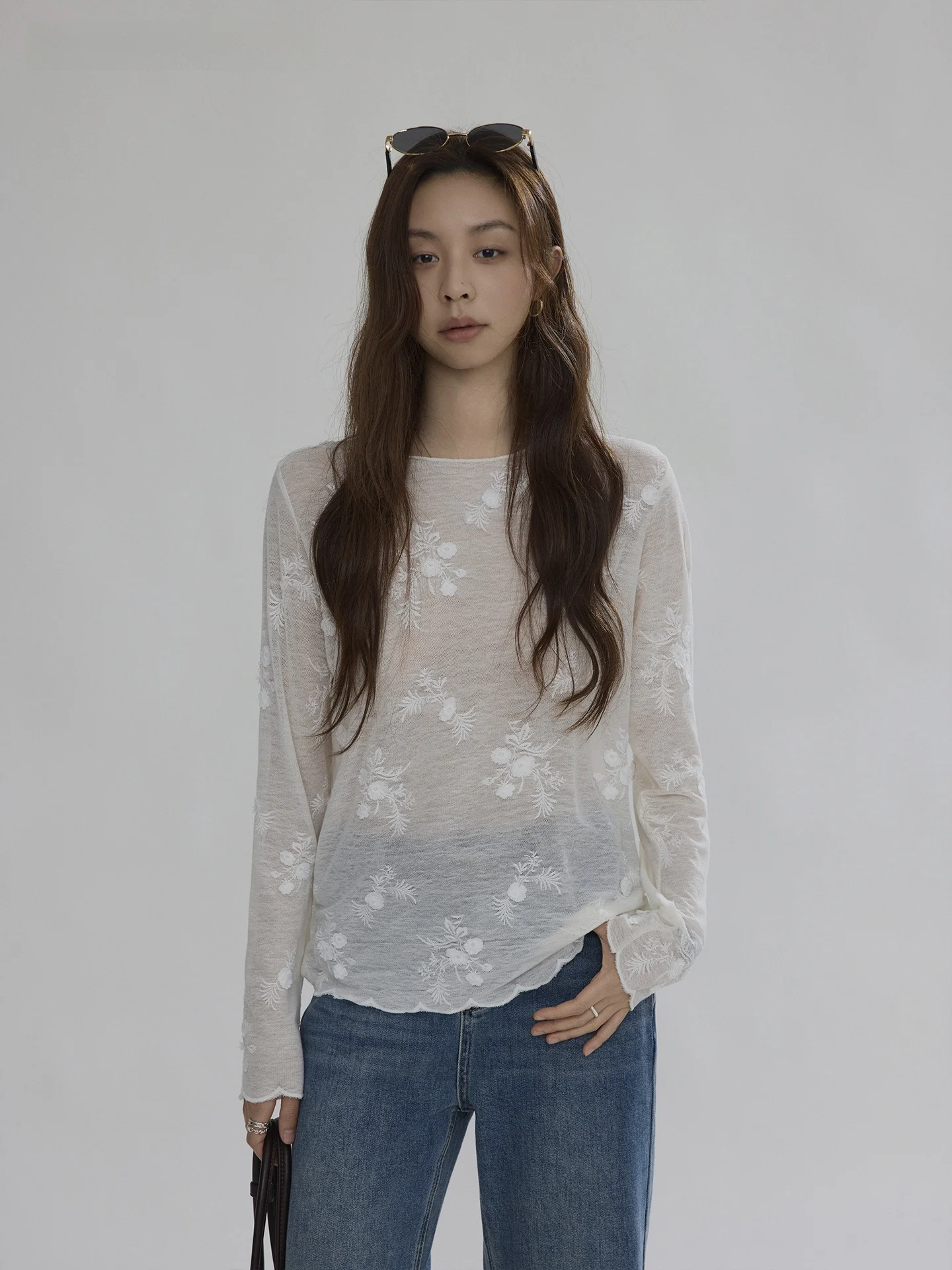 

Женская футболка Joli Choose Early Spring: легкая, фактурная, с вышивкой, повседневная, элегантный топ из полиэстера с длинным рукавом, круглый вырез