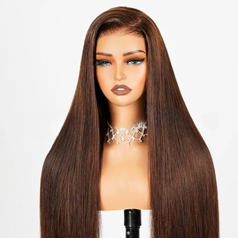 18-32 بوصة اللون البني حزام غير مرئي 360 شعر مستعار أمامي مستقيم الدانتيل مع # 4 ألوان شعر عذراء برازيلي نهاية كاملة