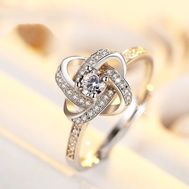 925 Sterling Silver Open Ring For Women Personalized Diamond Four Leaf Clover Ring Designed For Index Finger