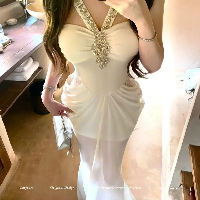 

Summer Dress for Women New High-end Advanced Designed Niche Chic Temperature Diamond-in Halter Neck Slim Hip-covering Long Dress