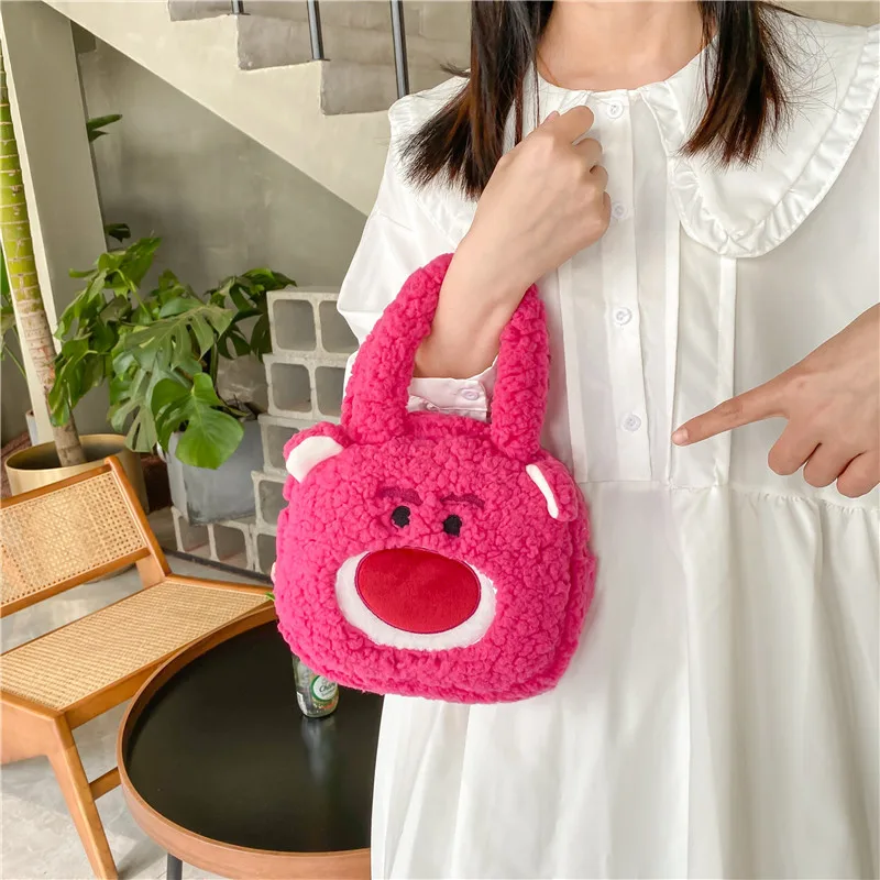 Disney Lotso Strawberry Bear Bags For Women Cute Lamb Wool Bag Large-capacity Kawaii Cartoon Bag Korean Version Bolsos Handbag